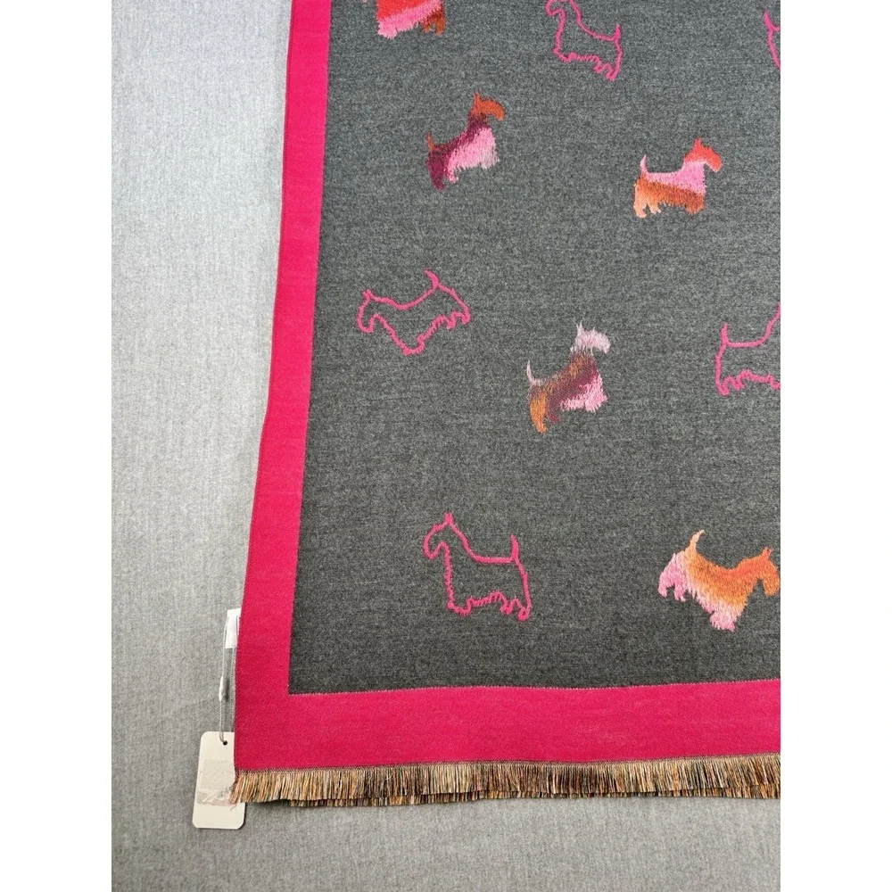 Scottie Dog Scarf Pink Gray Fringe Wrap Shawl‎ Womens Soft Cozy NWT 75